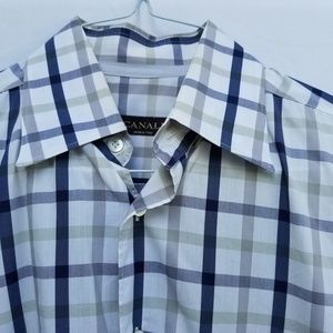 CANALI Italy Blue Plaid Casual Dress Shirt